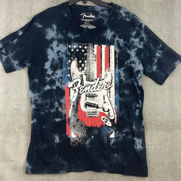 Fender T-Shirt Guitar American Flag Tee‎ Tie Dye Music Patriotic Size Small - Picture 1 of 7